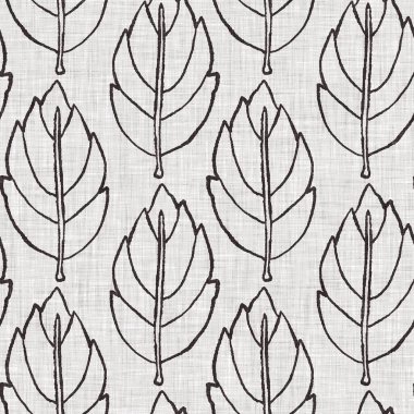 Fransız gri botanik yapraklı keten desenli, 2 tonluk kır evi motifli. Basit bir kırsal kumaş tekstil etkisi. İlkel, eski püskü, şık mutfak bezi tasarımı..