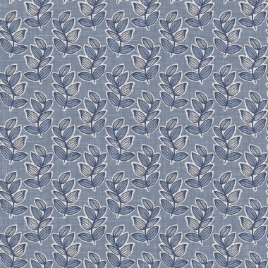 Fransız mavi botanik yaprağı keten desenli ve 2 tonluk kır evi motifli. Basit bir kırsal kumaş tekstil etkisi. İlkel, eski püskü, şık mutfak bezi tasarımı..