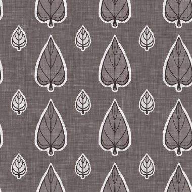 Fransız gri botanik yapraklı keten desenli, 2 tonluk kır evi motifli. Basit bir kırsal kumaş tekstil etkisi. İlkel, eski püskü, şık mutfak bezi tasarımı..