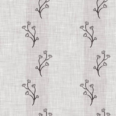 Fransız gri botanik yapraklı keten desenli, 2 tonluk kır evi motifli. Basit bir kırsal kumaş tekstil etkisi. İlkel, eski püskü, şık mutfak bezi tasarımı..