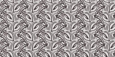 Fransız gri botanik yaprağı, iki tonluk kır evi motifli dikişsiz sınır. Basit bir kırsal kumaş tekstil etkisi. İlkel, eski püskü, şık mutfak bezi tasarımı..