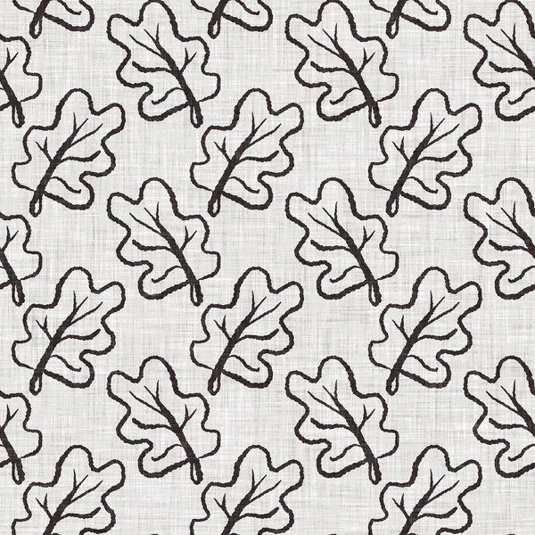 Fransk grå botaniskt löv linne sömlöst mönster med 2 ton lantlig stuga stil motiv. Enkel vintage rustik tyg textil effekt. Primitiv modern shabby chic köksduk design. — Stockfoto