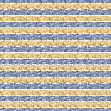 Kusursuz Fransız kırsal mutfak çizgili kumaş deseni. Mavi sarı beyaz yatay çizgili arka plan. Batik Boyası Kaynak Stili Kırsal Örgü Cottagecore Tekstili. 