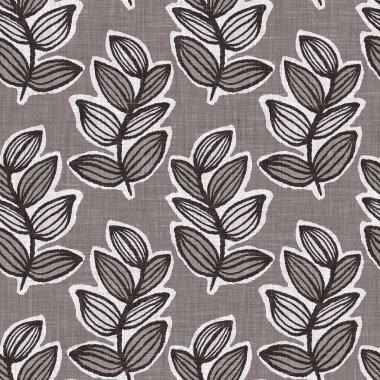 Fransız gri botanik yapraklı keten desenli, 2 tonluk kır evi motifli. Basit bir kırsal kumaş tekstil etkisi. İlkel, eski püskü, şık mutfak bezi tasarımı..