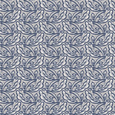 Fransız mavi botanik yaprağı keten desenli ve 2 tonluk kır evi motifli. Basit bir kırsal kumaş tekstil etkisi. İlkel, eski püskü, şık mutfak bezi tasarımı..