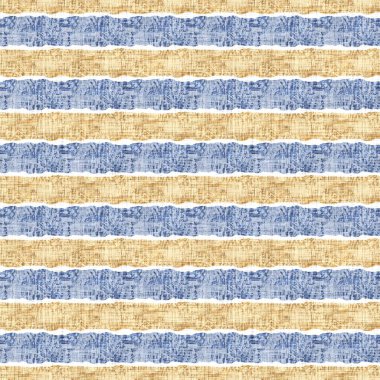 Kusursuz Fransız kırsal mutfak çizgili kumaş deseni. Mavi sarı beyaz yatay çizgili arka plan. Batik Boyası Kaynak Stili Kırsal Örgü Cottagecore Tekstili. 