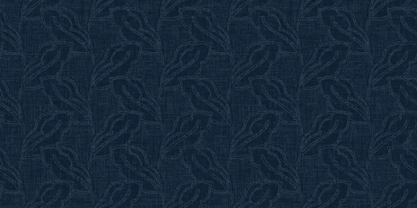 Indigo escuro azul folha tintura ponto bloco borda de impressão. Boro masculino japonês efeito sem costura fundo têxtil. Tom sobre tom angustiado wabi sabi bordado estilo — Fotografia de Stock