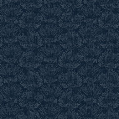 Koyu mavi yaprak boya bloğu deseni. Japon erkeksi boro etkisi kusursuz tekstil arka planı. Ses tonu bozuk wabi sabi nakış stili 