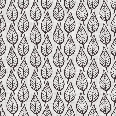 Fransız gri botanik yapraklı keten desenli, 2 tonluk kır evi motifli. Basit bir kırsal kumaş tekstil etkisi. İlkel, eski püskü, şık mutfak bezi tasarımı..