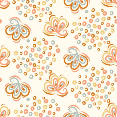 Doğal şık boho çiçeği desenli, dağınık yaban çiçeği tarzında. El çizimi organik botanik moda baskısı. Modern yaz doğa bahçesi, modaya uygun klasik kır pamuğu renginde çiçek açtı. 