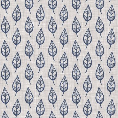 Fransız mavi botanik yaprağı keten desenli ve 2 tonluk kır evi motifli. Basit bir kırsal kumaş tekstil etkisi. İlkel, eski püskü, şık mutfak bezi tasarımı..