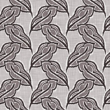 Fransız gri botanik yapraklı keten desenli, 2 tonluk kır evi motifli. Basit bir kırsal kumaş tekstil etkisi. İlkel, eski püskü, şık mutfak bezi tasarımı..