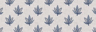 Fransız mavi botanik yaprağı, iki tonluk kır evi motifli, dikişsiz sınır. Basit bir kırsal kumaş tekstil etkisi. İlkel, eski püskü, şık mutfak bezi tasarımı..