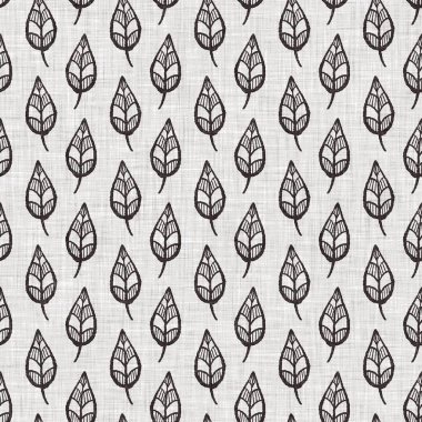 Fransız gri botanik yapraklı keten desenli, 2 tonluk kır evi motifli. Basit bir kırsal kumaş tekstil etkisi. İlkel, eski püskü, şık mutfak bezi tasarımı..