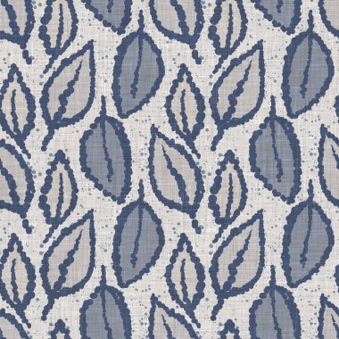 Fransız mavi botanik yaprağı keten desenli ve 2 tonluk kır evi motifli. Basit bir kırsal kumaş tekstil etkisi. İlkel, eski püskü, şık mutfak bezi tasarımı..