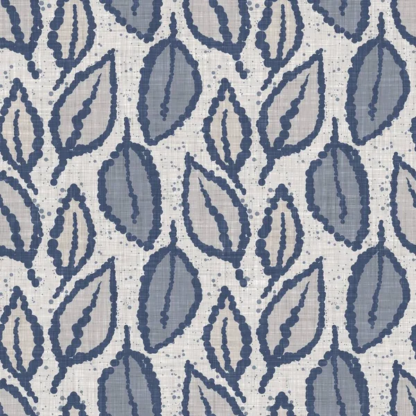 Fransız mavi botanik yaprağı keten desenli ve 2 tonluk kır evi motifli. Basit bir kırsal kumaş tekstil etkisi. İlkel, eski püskü, şık mutfak bezi tasarımı..