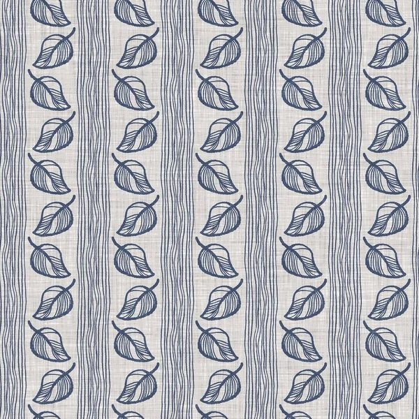 Francuski niebieski liść botaniczny płótno bezszwowy wzór z 2 ton stylu wiejski domek motyw. Proste vintage tkaniny rustykalne efekt włókienniczy. Prymitywny nowoczesny shabby elegancki wzór tkaniny kuchennej. — Zdjęcie stockowe