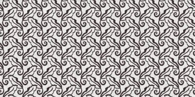 Fransız gri botanik yaprağı, iki tonluk kır evi motifli dikişsiz sınır. Basit bir kırsal kumaş tekstil etkisi. İlkel, eski püskü, şık mutfak bezi tasarımı..