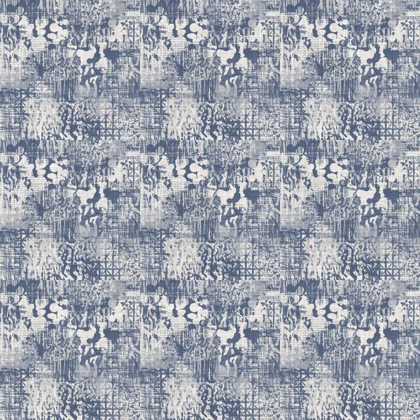 Linge marbré irrégulier bleu français motif sans couture. Tonal country cottage style abstrait arrière-plan moucheté. Tissu rustique vintage simple effet textile. Texture primitive chiffon shabby chic. — Photo