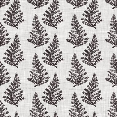 Fransız gri botanik yapraklı keten desenli, 2 tonluk kır evi motifli. Basit bir kırsal kumaş tekstil etkisi. İlkel, eski püskü, şık mutfak bezi tasarımı..