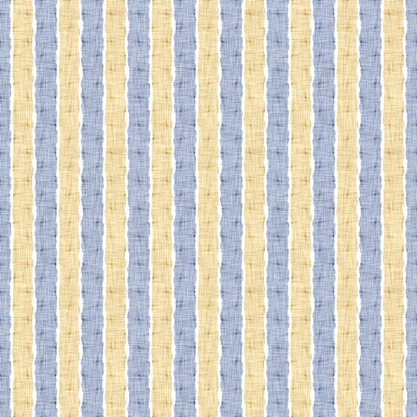 Sem costura francês país cozinha stripe tecido padrão de impressão. Azul amarelo branco vertical listrado fundo. Batik tintura provence estilo rústico tecido cottagecore têxtil. — Fotografia de Stock