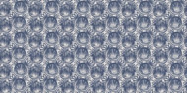 Fransız mavi botanik yaprağı, iki tonluk kır evi motifli, dikişsiz sınır. Basit bir kırsal kumaş tekstil etkisi. İlkel, eski püskü, şık mutfak bezi tasarımı..