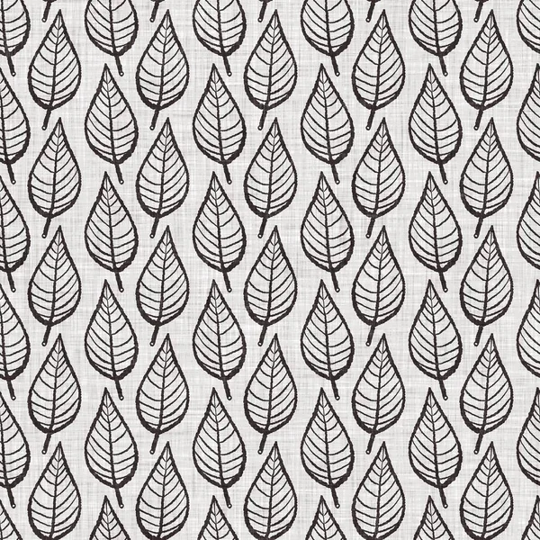 French grey botanical leaf linen seamless pattern with 2 tone country cottage style motif. Simple vintage rustic fabric textile effect. Primitive modern shabby chic kitchen cloth design.