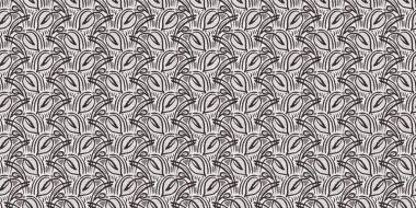 Fransız gri botanik yaprağı, iki tonluk kır evi motifli dikişsiz sınır. Basit bir kırsal kumaş tekstil etkisi. İlkel, eski püskü, şık mutfak bezi tasarımı..