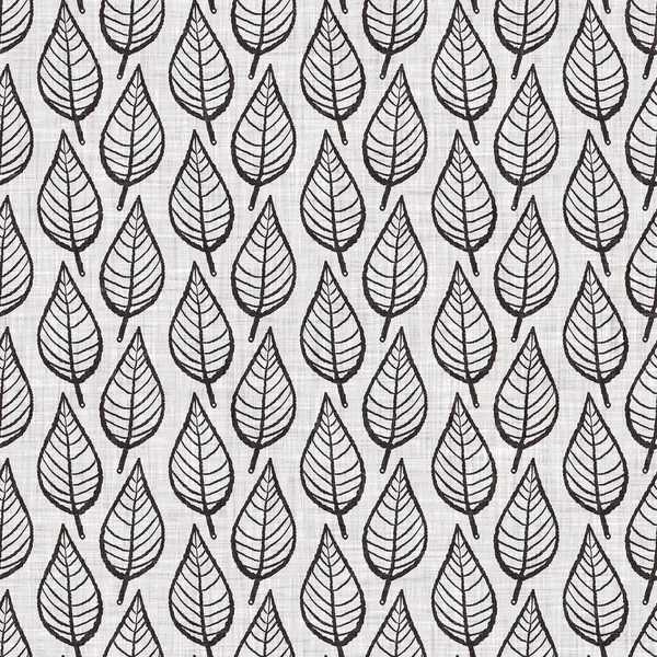 French grey botanical leaf linen seamless pattern with 2 tone country cottage style motif. Simple vintage rustic fabric textile effect. Primitive modern shabby chic kitchen cloth design.
