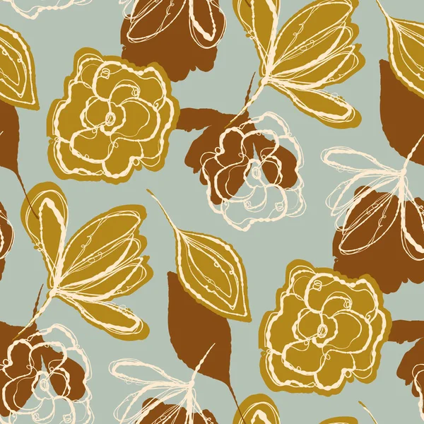 Modèle naturel chic boho fleur bleue sans couture dans le style ditzy fleurs sauvages. Impression de mode botanique bio dessinée à la main. Été moderne jardin nature fleurir dans la mode vintage campagne cottagecore couleur. — Image vectorielle