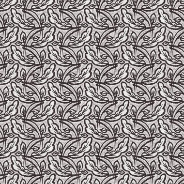 Fransız gri botanik yapraklı keten desenli, 2 tonluk kır evi motifli. Basit bir kırsal kumaş tekstil etkisi. İlkel, eski püskü, şık mutfak bezi tasarımı..