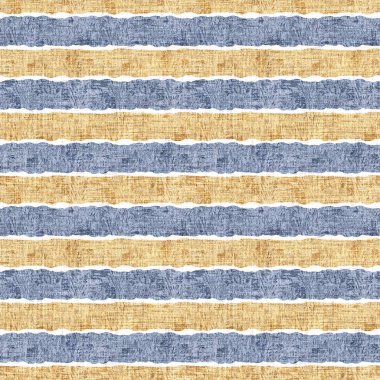 Kusursuz Fransız kırsal mutfak çizgili kumaş deseni. Mavi sarı beyaz yatay çizgili arka plan. Batik Boyası Kaynak Stili Kırsal Örgü Cottagecore Tekstili. 