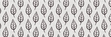 Fransız gri botanik yaprağı keten kenar desenli ve 2 renkli kır evi motifli. Basit bir kırsal kumaş tekstil etkisi. İlkel, eski püskü, şık mutfak bezi tasarımı..