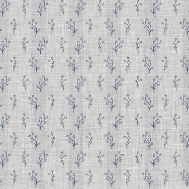 Fransız mavi botanik yaprağı keten desenli ve 2 tonluk kır evi motifli. Basit bir kırsal kumaş tekstil etkisi. İlkel, eski püskü, şık mutfak bezi tasarımı..