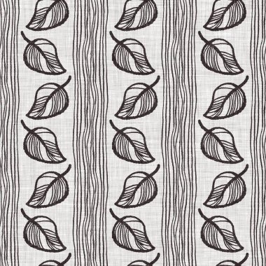 Fransız gri botanik yapraklı keten desenli, 2 tonluk kır evi motifli. Basit bir kırsal kumaş tekstil etkisi. İlkel, eski püskü, şık mutfak bezi tasarımı..