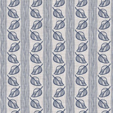 Fransız mavi botanik yaprağı keten desenli ve 2 tonluk kır evi motifli. Basit bir kırsal kumaş tekstil etkisi. İlkel, eski püskü, şık mutfak bezi tasarımı..