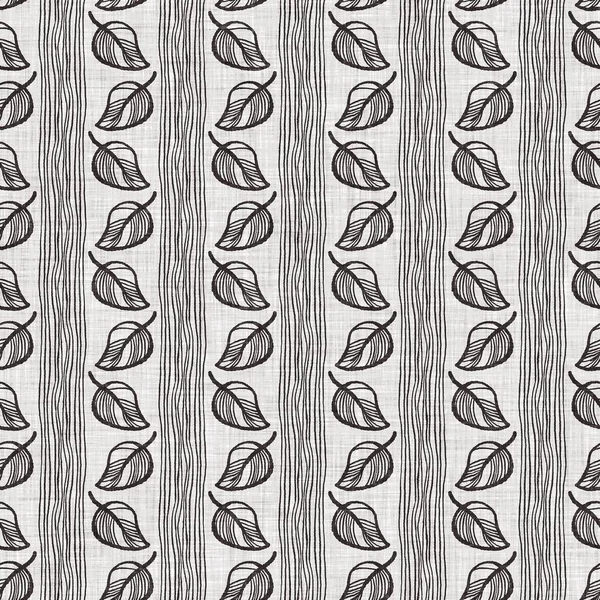 Francês cinza botanical folha de linho sem costura padrão com motivo de estilo cottage país 2 tom. Vintage simples efeito têxtil tecido rústico. Primitivo moderno shabby chique cozinha pano design. — Fotografia de Stock