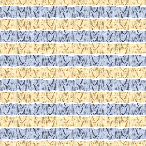 Kusursuz Fransız kırsal mutfak çizgili kumaş deseni. Mavi sarı beyaz yatay çizgili arka plan. Batik Boyası Kaynak Stili Kırsal Örgü Cottagecore Tekstili. 