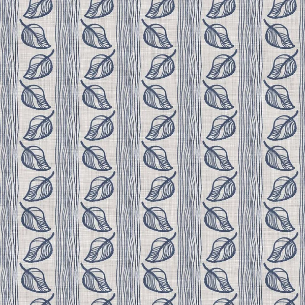 Francuski niebieski liść botaniczny płótno bezszwowy wzór z 2 ton stylu wiejski domek motyw. Proste vintage tkaniny rustykalne efekt włókienniczy. Prymitywny nowoczesny shabby elegancki wzór tkaniny kuchennej. — Zdjęcie stockowe