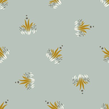 Doğal şık boho mavi çiçek desenli dikişsiz yaban çiçeği tarzı. El çizimi organik botanik moda baskısı. Modern yaz doğa bahçesi, modaya uygun klasik kır pamuğu renginde çiçek açtı. 