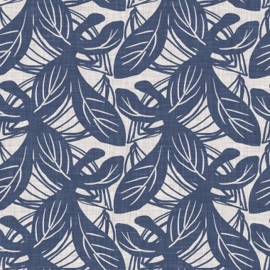 Fransız mavi botanik yaprağı keten desenli ve 2 tonluk kır evi motifli. Basit bir kırsal kumaş tekstil etkisi. İlkel, eski püskü, şık mutfak bezi tasarımı..