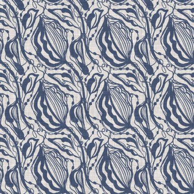 Fransız mavi botanik yaprağı keten desenli ve 2 tonluk kır evi motifli. Basit bir kırsal kumaş tekstil etkisi. İlkel, eski püskü, şık mutfak bezi tasarımı..