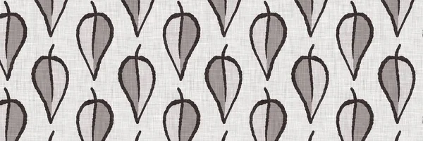Padrão de borda de linho de folha botânica cinza francês com motivo de estilo de casa de campo de 2 tons. Vintage simples efeito têxtil tecido rústico. Primitivo moderno shabby chique cozinha pano design. — Fotografia de Stock