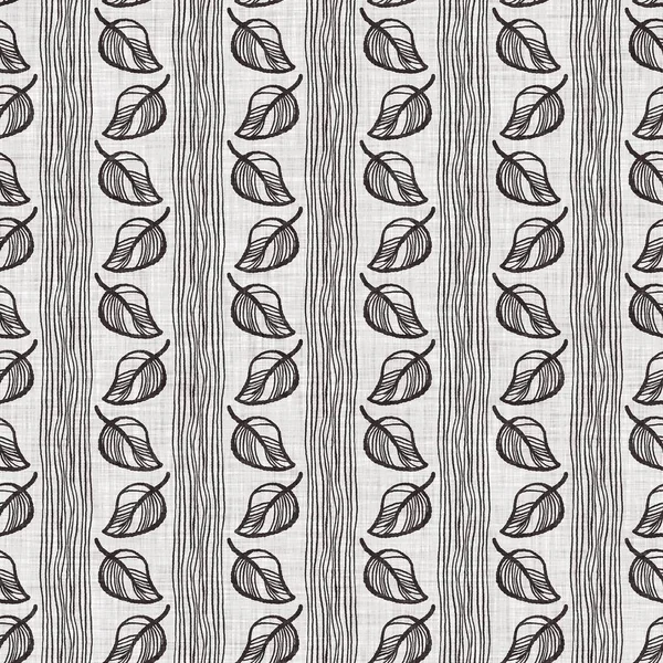 Patrón sin costura de lino de hoja botánica gris francés con motivo de estilo casa de campo de 2 tonos. Efecto textil rústico vintage simple. primitivo moderno shabby elegante cocina paño de diseño. — Foto de Stock