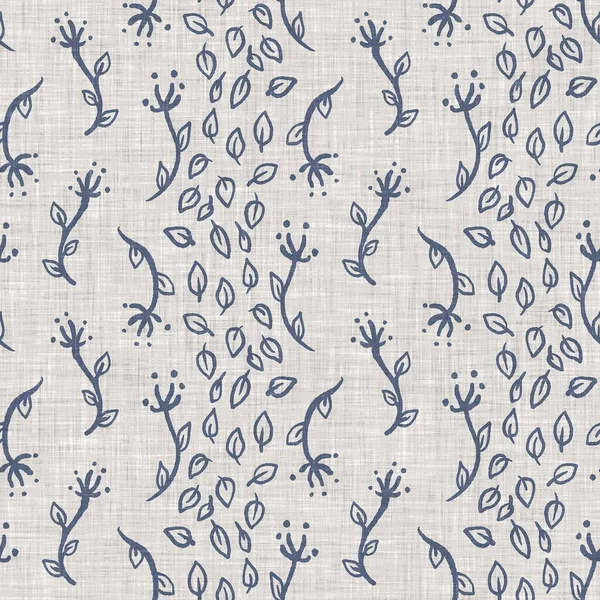 Fransız mavi botanik yaprağı keten desenli ve 2 tonluk kır evi motifli. Basit bir kırsal kumaş tekstil etkisi. İlkel, eski püskü, şık mutfak bezi tasarımı..