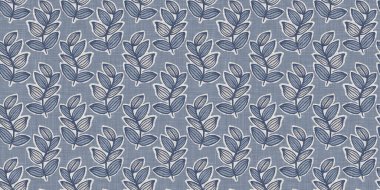 Fransız mavi botanik yaprağı, iki tonluk kır evi motifli, dikişsiz sınır. Basit bir kırsal kumaş tekstil etkisi. İlkel, eski püskü, şık mutfak bezi tasarımı..