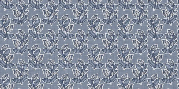 Fransız mavi botanik yaprağı, iki tonluk kır evi motifli, dikişsiz sınır. Basit bir kırsal kumaş tekstil etkisi. İlkel, eski püskü, şık mutfak bezi tasarımı..