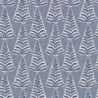 Fransız mavi botanik yaprağı keten desenli ve 2 tonluk kır evi motifli. Basit bir kırsal kumaş tekstil etkisi. İlkel, eski püskü, şık mutfak bezi tasarımı..