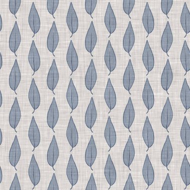 Fransız mavi botanik yaprağı keten desenli ve 2 tonluk kır evi motifli. Basit bir kırsal kumaş tekstil etkisi. İlkel, eski püskü, şık mutfak bezi tasarımı..