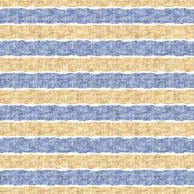 Kusursuz Fransız kırsal mutfak çizgili kumaş deseni. Mavi sarı beyaz yatay çizgili arka plan. Batik Boyası Kaynak Stili Kırsal Örgü Cottagecore Tekstili. 
